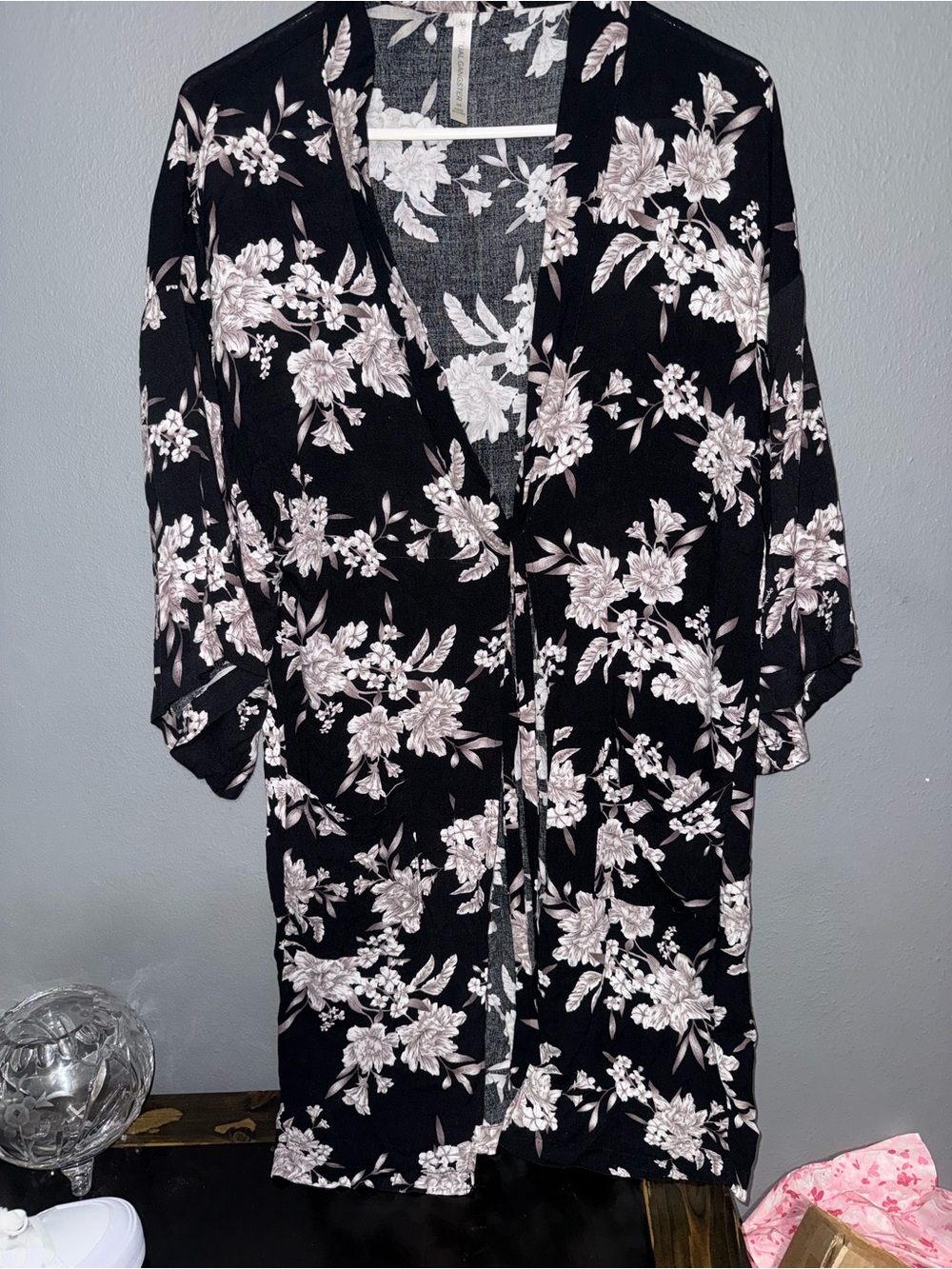 Spiritual Gangster Black Cream Floral Tie-Front Coverup - Picture 2 of 8
